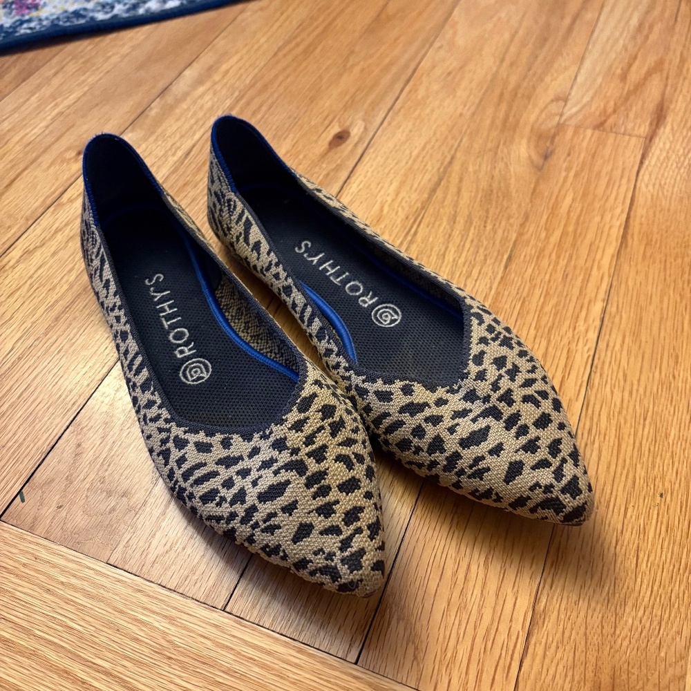 Rothy’s Leopard The Point Animal Print Pointed Little Cat Toe Flats size 9